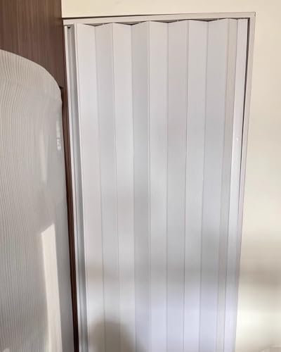 Blazea Schiebetür Falttür Sichtschutz-Falttür aus PVC, Raumteilertür für Badezimmer/Schrank/Vorratskammer/Waschküche, Naturweiße Innenschiebetür(73x80in(185.4x203.2cm))