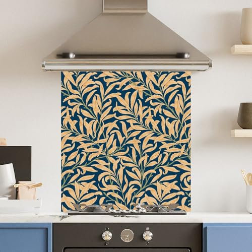 Toughened 6mm Glass Kitchen Splashback 60 x 65cm Blue Yellow Leaf - Polished Heat Resistant Back Splash for Cookers Hob