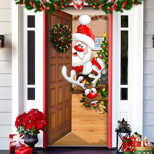 Yagerod Decoración navideña para Puerta de Entrada, Funda elástica para Puerta de Navidad, Funda de Tela elástica Lavable para Puerta de Entrada, Funda elástica para Puerta (C)