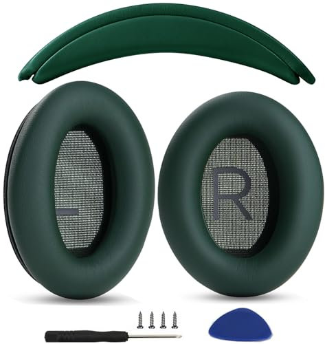 Almohadillas para los oídos + diadema de repuesto compatibles con auriculares Bose QuietComfort 45 QC45 35 QC35, QC35 ii, fácil instalación, piezas de cuero proteico (kit verde)