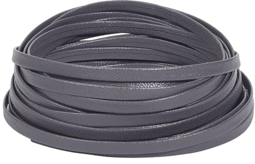 GORGECRAFT 5.5 Yards 5mm Flat Foldover Leather Cord 1mm Thick Double Sided Lambskin Leather Straps Soft Lychee Pattern String Strips PU Rope for Crafting Jewellery Making, Gray