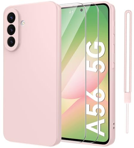 Qasyfanc Cover Protezione Fotocamera per Samsung Galaxy A56 con 2 Pezzi Vetro Temperato, Custodia Samsung Galaxy A56 5G Silicone Morbida, Antiurto, Sottile, Rosa