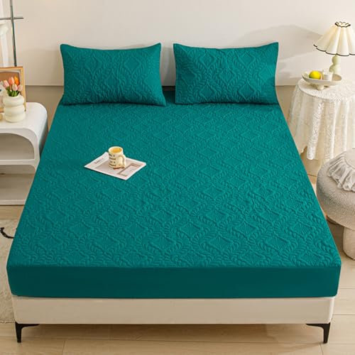 JIALIANG Gesteppte wasserdichte Matratzenauflage 150 x 200 cm dunkelgrün Spannbettlaken, Atmungsaktiv Matratzenauflage Bettlaken Inkontinenzunterlage Waschbar Geeignet für 30cm Matratze
