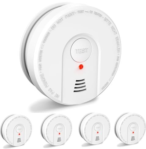 ZYTA 10 Jahres Rauchmelder für Zuhause - Feuermelder mit 5-Jahre ersetzbarer Batterie, Test-/Stille-Taste, LED-Indikator, batteriebetrieben (4-Pack)