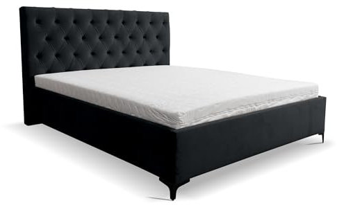 VENASI MÖBEL Polsterbett Schlafzimmerbett Bett mit Bettkasten Velour Stoff Chesterfield (Schwarz, 160 x 200 cm)