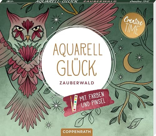 Aquarell-Gück Zauberwald: Mit Farben und Pinsel: 15 Ausmalmotive auf Aquarellpapier, mit 6 Aquarellfarben (inklusive Gold) für jedes Motiv und Pinsel; Kreative Beschäftigung zum Sofort-Loslegen