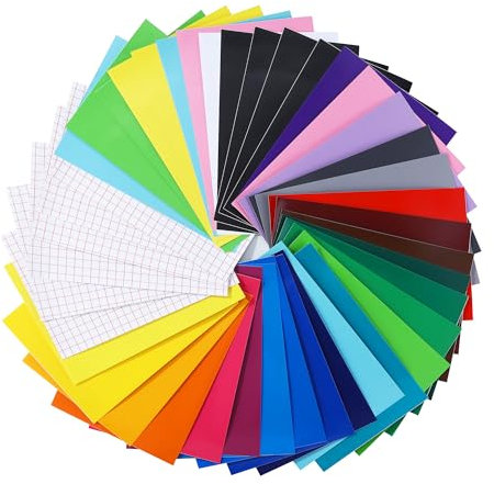 Nuangoo 42 Stück Vinylfolie Plotter, Selbstklebend Plotterfolie Vinyl 30.5x21cm,Personalisierte Gravur auf Glas – Ideal für Autozugblume, Wanddekoration, Werbegeschenke & DIY-Anpassung