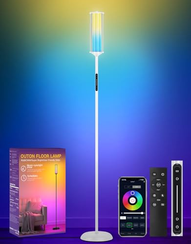 OUTON LED Stehlampe mit Fernbedienung & APP-Steuerung, 1500LM Superhell, Hohe Stehleuchte, 16 Millionen Farben, 32 Szenenmodi & Musik-Sync, Moderne Ecklampe für Wohnzimmer, Schlafzimmer, Gaming