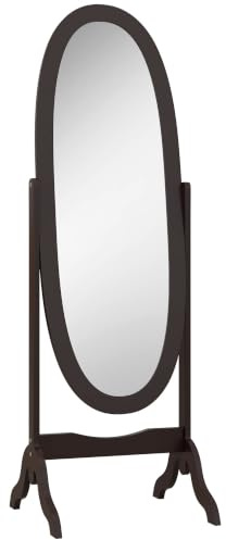 HOMCOM Miroir à Pied Ovale Shabby Chic 48L x 46l x 147H cm Café | Inclinaison Réglable, MDF