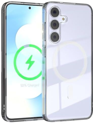 EAZY CASE Hülle für Galaxy S25 FE kompatibel mit Qi Charging Ultra Aufprallschutz Stoßfest und Kratzfest dünne Schutzhülle mit Kameraschutz Silikon Clear Hybrid Handy Case Transparent - Qi Charging