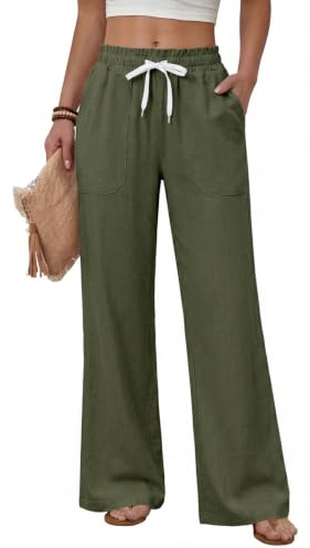 Fashora Pantalon Femme Été Fluide Pantalons Taille Haute Elastique Pantalons Décontractés Ample Droites Longueur Palazzo Pants Léger Chic et Elegant avec Cordon Poches