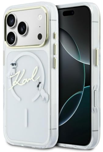 CG MOBILE Karl Lagerfeld IML Choupettes Karl Script Log kompatibel mit MagSafe Hülle für iPhone 17 Pro (Transparent)