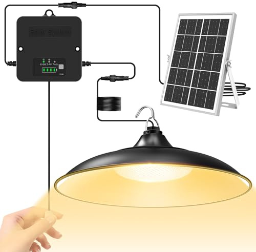 CLAONER Solar Shed Light Indoor Outdoor, 2000LM Solar Lights with Pull Cord | Daytime Available Pendant Light, Power Display & Mode Indicator, 3 Lighting Modes, IP65 Waterproof for Garage Gazebo Porch