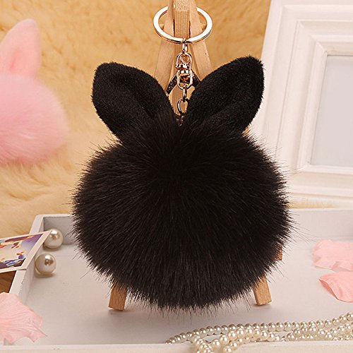 Bluelans® Schlüsselanhänger aus Kunstfell Kaninchen Fellbommel Bommel Geburtstagsgeschenk Taschenanhänger (Schwarz)