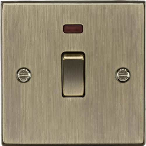 Knightsbridge CS834NAB 20A 1G DP Switch with Neon - Square Edge Antique Brass