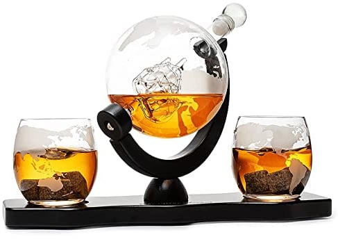 The Wine Savant Whiskey & Wine Decanter Globe World Set with Globe Glasses Anniversary Birthday House Warming for Liquor Scotch Bourbon Vodka, Gift for Him Husband, Gifts For Men Globe - 850ml