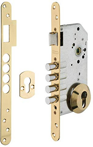 THIRARD - Boitier de serrure encastrable à cylindre pour porte d'entrée, axe 60mm, 4 pênes, bouts ronds, laiton