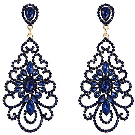 Clearine Damen Ohrringe Hochzeit Braut Party Abend Strass Kristall Vintage Retro Ohrstecker Ohrhänger Saphir-Blau Gold-Ton