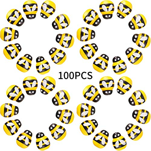 100 Stücke Kleine Holz Biene Selbstklebende Mini Biene Holz Sticker Biene für Verschönerung, Karten Herstellung, Dekoration, Gelb