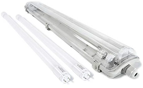 pureled SET 1x LED Feuchtraumleuchte Wannenleuchte IP65 2x T8 LED 60cm 9W 3000K G13 Bürolampe (warmweiß)