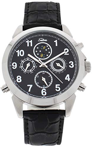 SELVA Herren-Armbanduhr ‚Santos‘ – Sonne/MOND-Phase – Automatik – Silberne Sekunde – Geliefert Geschenkbox