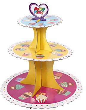 Alzata per Dolci 3 Piani Porta Cupcake Alzatina in Cartone 35 cm Espositore per Dessert Torte Bomboniere Caramelle Vassoio Piatto Festa Compleanno Alsino Tel-001 Party Time