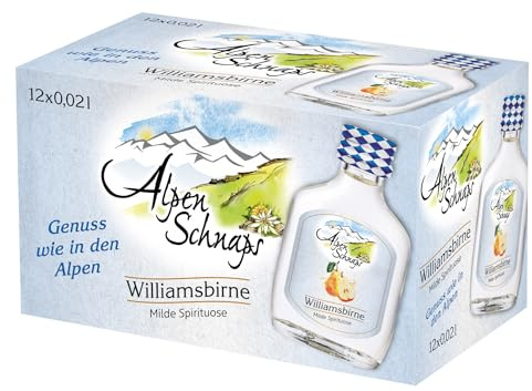 Alpenschnaps Steinbeisser Williamsbirne (12 x 20 ml) – Milder, aromatischer Williamsbirnen Schnaps – Obstschnaps mit Rezeptur aus dem Alpenland – Schnaps für den Genuss nach dem Essen – 35 % Vol.