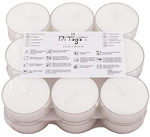 Pritogo Maxi lumini in plastica XXL, bianco [180 pezzi] Ø 5,8 x 2,2 cm, senza fuliggine, senza profumo.