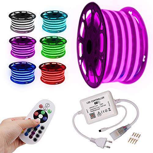 XUNATA WiFi RGB 220V Neon LED Streifen, IR Fernbedienung Wifi Wireless Smart Phone Gesteuert LED Streifen, IP65 Wasserdicht LED Bänder, APP Steuerbar, für Haus, Küche, Party Dekoration (100M)