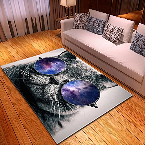 Chickw1 Teppich Wohnzimmer Moderne 3D Katze Hund Muster, Weiche Flauschig Antirutschunterlage Kurzflor Fläche Teppiche für Kinderzimmer Schlafzimmer Outdoor Küche (Lila Sternenhimmel,150x230cm)