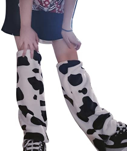 kaixinbukaixin Damen Winter Plush Stulpen Kawaii Cow Leopard Print Lolita Foot Cover Socks