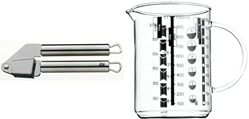 WMF Profi Plus Knoblauchpresse 17,5 cm, Cromargan Edelstahl teilmattiert, spülmaschinengeeignet & Gourmet Glas Messbecher 1l, hitzebeständiges Glas, Skalierung für Liter, Milliliter, Tassen und Gramm