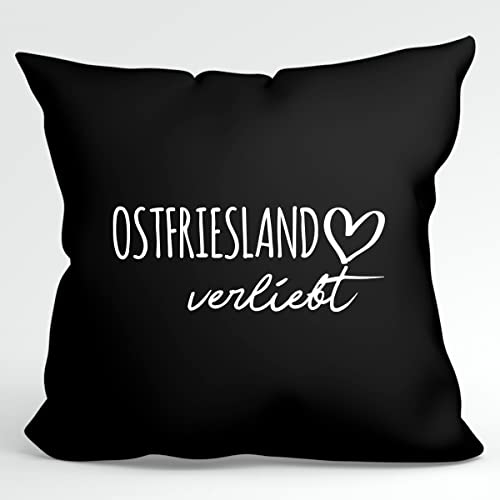 huuraa Kissen Ostfriesland verliebt Deko Kissenbezug 40x40cm Black mit Namen deiner lieblings Region Geschenk Idee für Freunde und Familie