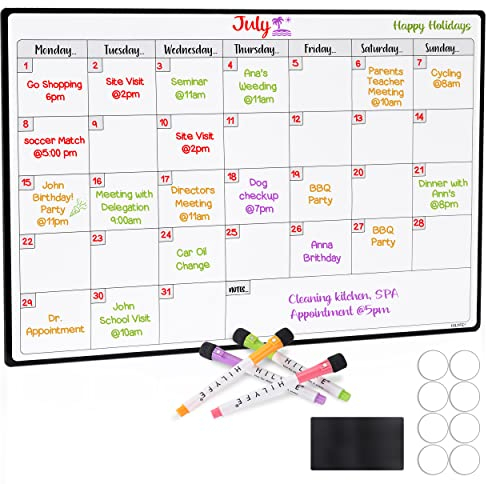HILYFE Monthly Planner Whiteboard A3- Magnetic Fridge Calendar for Cupboard & Wall with 4 Dry Erase Markers - Meal Planning Memo Board - Task Planning and Event Reminder Notice Board