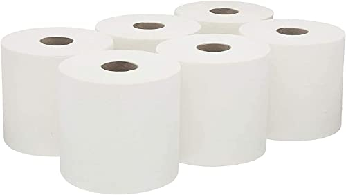 FEELIT Centrefeed White Rolls, 6 Jumbo Big Kitchen Tissue Paper roll Cleaning Wipe White Towel, Perfect for Commercial & Kitchen Use, 2 Ply 6 Pack Embossed Pattern Paper Towels