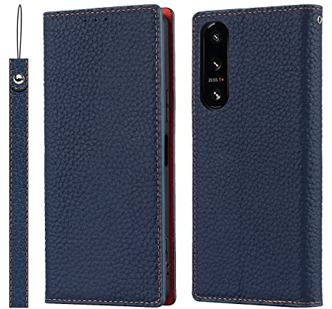 CAVOR Sony Xperia 5 IV Hülle Mit Band,Flip Echtleder Geldbörse Handyhülle,[Mit 3 Kartenfach][Magnetverschluss][RFID Blocker],Klapphülle Schutzhülle für Sony Xperia 5 IV - Dunkelblau