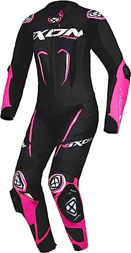 Ixon Vortex 3 - Tuta in pelle da donna, 1 pezzo, da moto, nero/rosa, M
