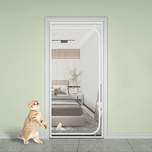Yuehuamech Cat Screen Door Prevent Pet Escape Door Curtains,Cat Resistant Scratch Proof Mesh Screen Door with Zipper for Living Room Bedroom Kitchen Patio Corridor Dogs Cats Running out Mosquitos