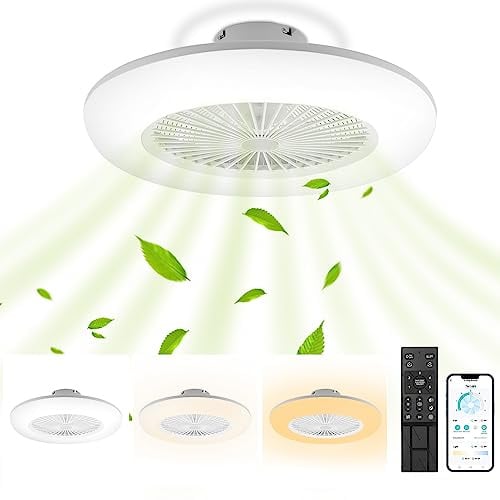 Tubiaz Deckenventilator mit Beleuchtung 80W LED Dimmbar Ventilatorlicht mit Fernbedienung und APP, Sommer/Wintermodus (Vor- und Rücklauf), 6 Geschwindigkeiten, 3 Farbtemperatur (Ø 55CM)