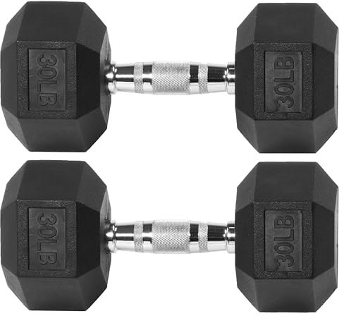 Fitvids Hochwertige sechseckige Hantel, gummiert, 13,6 kg, Paar