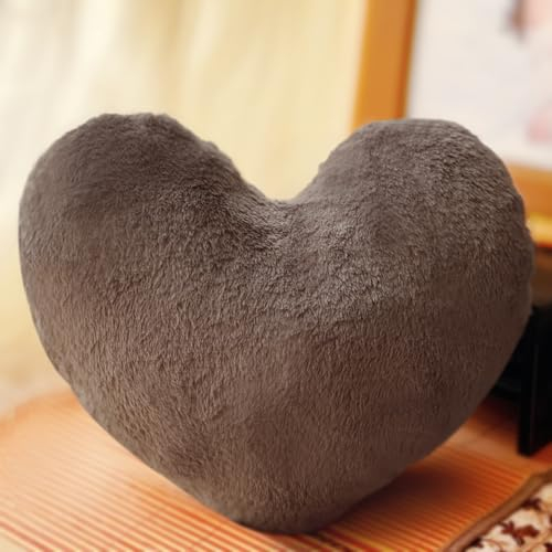 ODIWEN Herzkissen, Herz Kissen Kinderzimmer, Dekokissen Kopfkissen, Zierkissen, Plüsch Sofakissen, Kuschelkissen für Kinderzimmer Sofa Dekoration, Plüsch Kissen in Herzform, Schmusekissen(Braun)