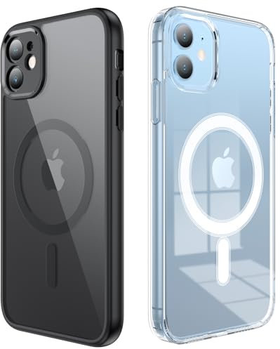 Anloes Magnétique Coque pour iPhone 11 Compatible avec MagSafe, [2 Pièces] Protection Antichoc Militaire Etui Anti Rayures Transparente Arrière Housse Case pour iPhone 11(Noir et Transparente)
