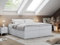 MKS MEBLE Boxspringbett 180x200 ohne Kopfteil mit Bettkasten, Bett 180x200 niedriges Kopfteil, Polsterbett 180x200 ohne Kopfteil - Bess - Weiß Kunstleder - H4