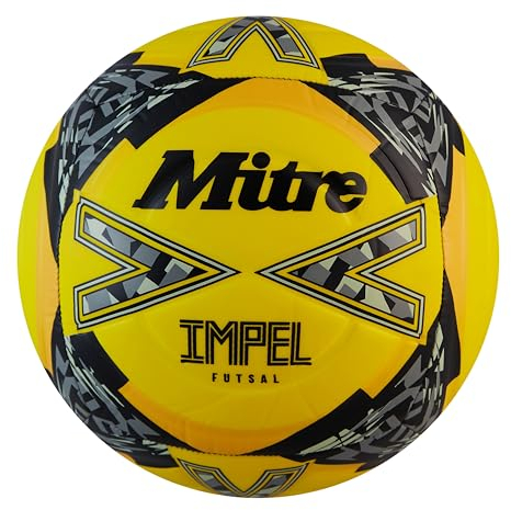 Mitre Impel Futsal Fußball | Indoor-Fußball | sprunggedämpft, Fluo-Gelb/Schwarz/Kreisgrau, 3