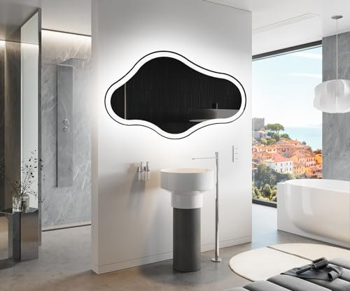 Artforma Unregelmäßiger Form asymmetrischer Spiegel mit LED Beleuchtung 94x54 cm | Moderner Industrial Wanspiegel Beleuchtet Nach Maß | CHM222 | Wählen Sie Zubehör | Lichtspiegel Badezimmerspiegel