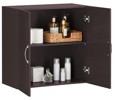 SoBuy Hängeschrank Badezimmerschrank Hängend Wandschrank mit Verstellbarem Regal Für Bad, Küche, Wohnzimmer Braun BHT ca. 60x60x30cm FRG231-BR