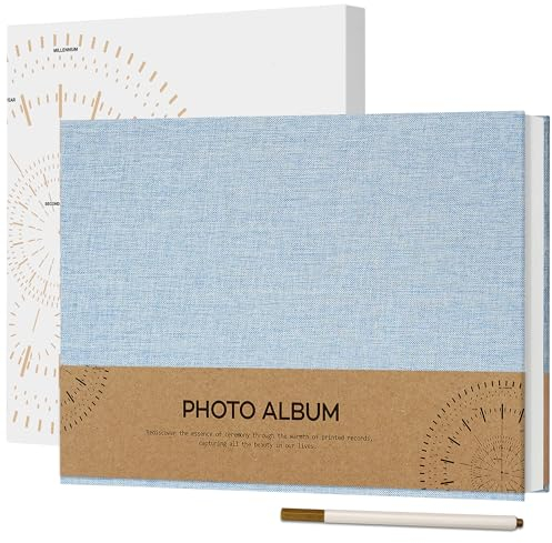 Vienrose Selbstklebend 10x15 Fotoalbum zum Selbstgestalten und Einkleben, Klein Leinen Fotobuch 60 weißen Seiten, Jahrestag Fotoalben mit Einem Kugelschreiber, 21,5x30cm, Himmelblau