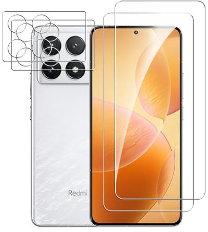 Bihizei Protector de Pantalla para Xiaomi Poco F6 Pro 5G, 2 Piezas Protector Cristal Templado + 2 Protector de Lente Cámara, Fácil de Instalar, Anti-Arañazos, 9H Dureza Vidrio Templado