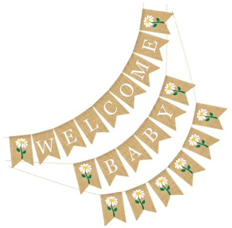 jojofuny 2St Taufe Latte Willkommene Baby-Wohnkultur stylische Banderole Dekor Ornament Leinenbanner trendiger Wimpel Feder Decke Leinenseil schmücken Ziehen Sie die Flagge Leinen-