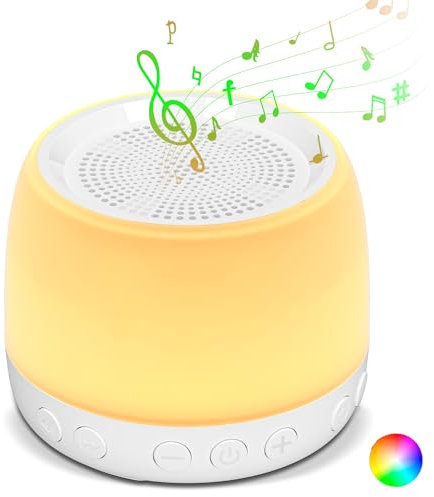 Máquina de ruido blanco, máquina de sonido JESWO para bebés y adultos, luz nocturna cálida de 7 colores, 13 sonidos relajantes, 5 temporizadores, cancelación de ruido para terapia del sueño,